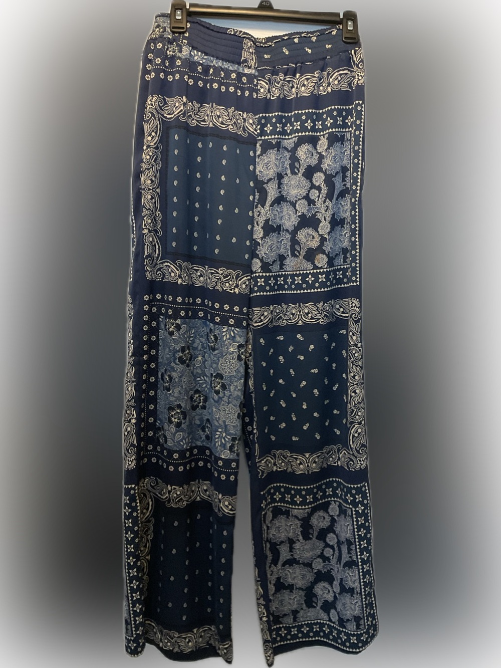Joie Blue & White Paisley Patchwork Elastic Waist Pants Size Small (S/P)